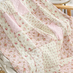 couverture coton patchwork fleurs rose feuilles vertes 150x200cm maison toutes saisons