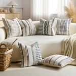 housse coussin carré brodé moderne rayures géométriques polyester blanc gris noir marronclair