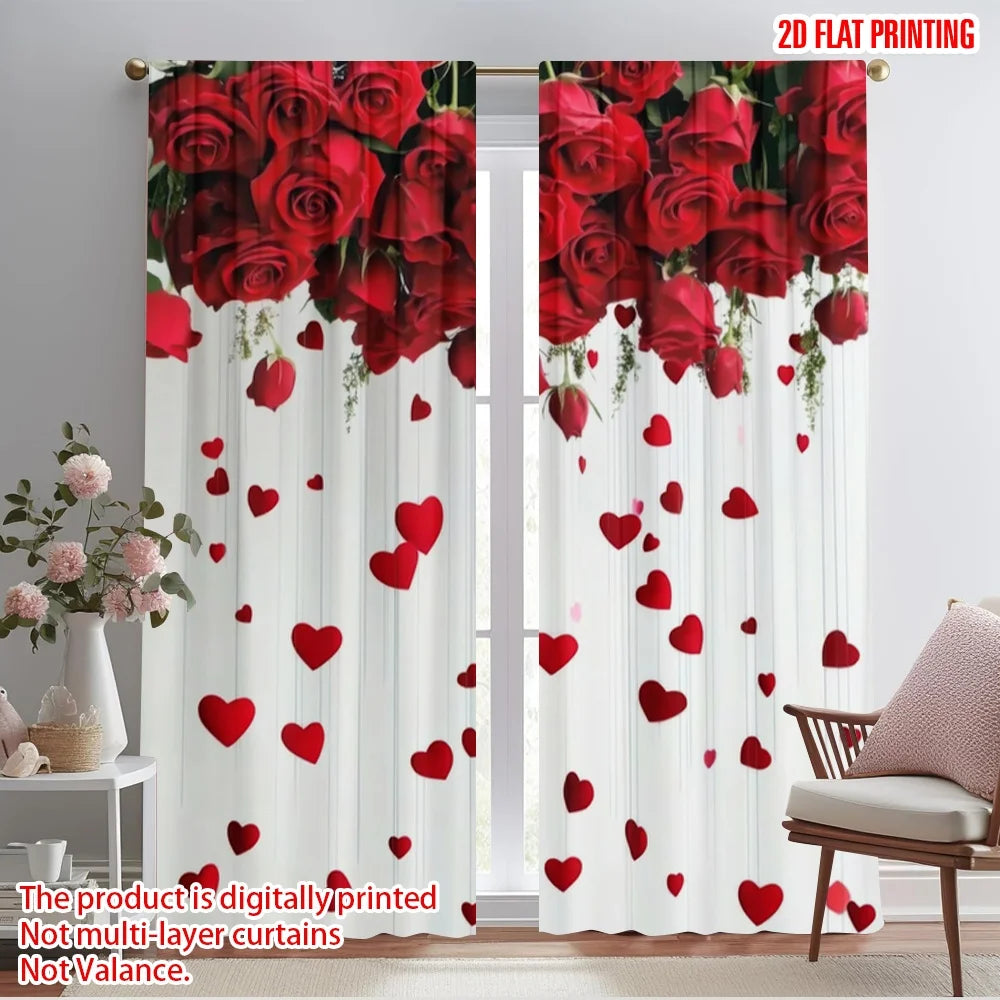 rideau moderne roses rouges coeurs blanc translucide polyester pièces chambre salon