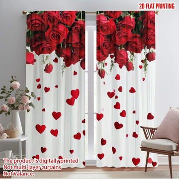 rideau moderne roses rouges coeurs blanc translucide polyester pièces chambre salon