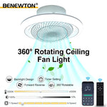 ventilateur moderne lumière led télécommande vitesses oscillation blanc grille noire