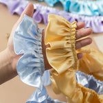 rubans satinés élégants pompons cheveux blanc bleu rose violet classiques