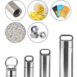 boîte rangement pilules acier inoxydable argenté moderne anneaux bouchons porte clés