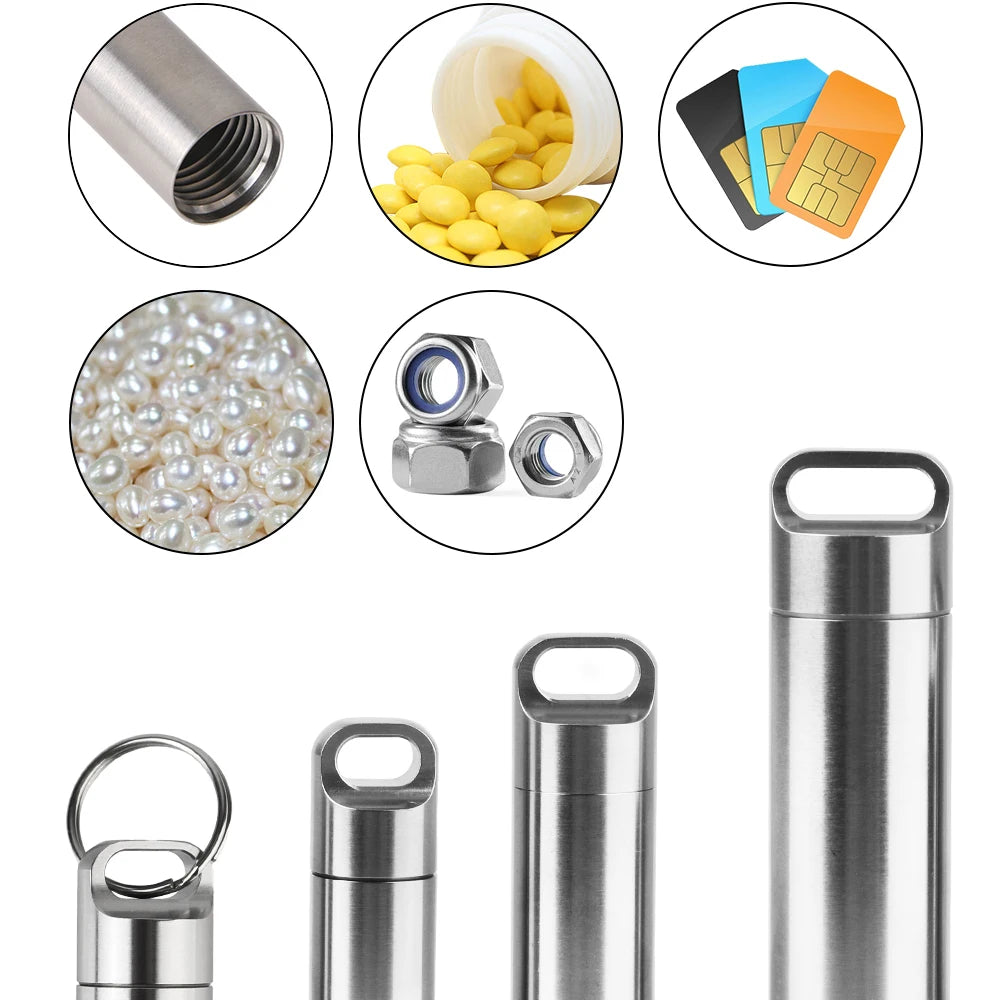 boîte rangement pilules acier inoxydable argenté moderne anneaux bouchons porte clés
