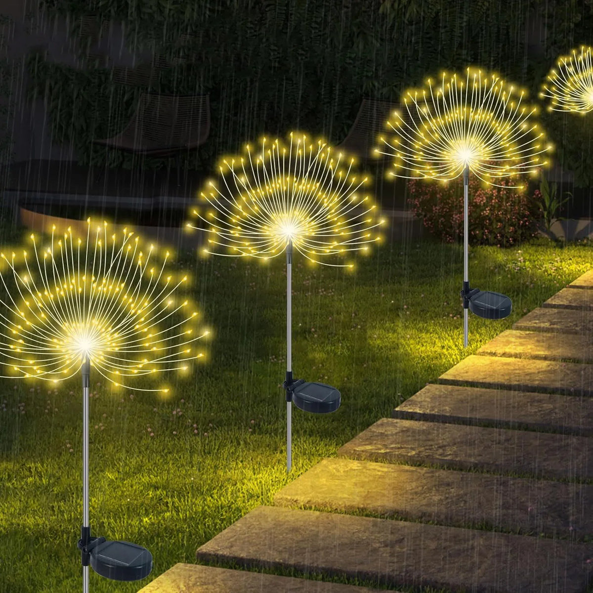 éclairage solaire extérieur 200 LED multicolore moderne étoile lumineuse piquet métallique jardin festif