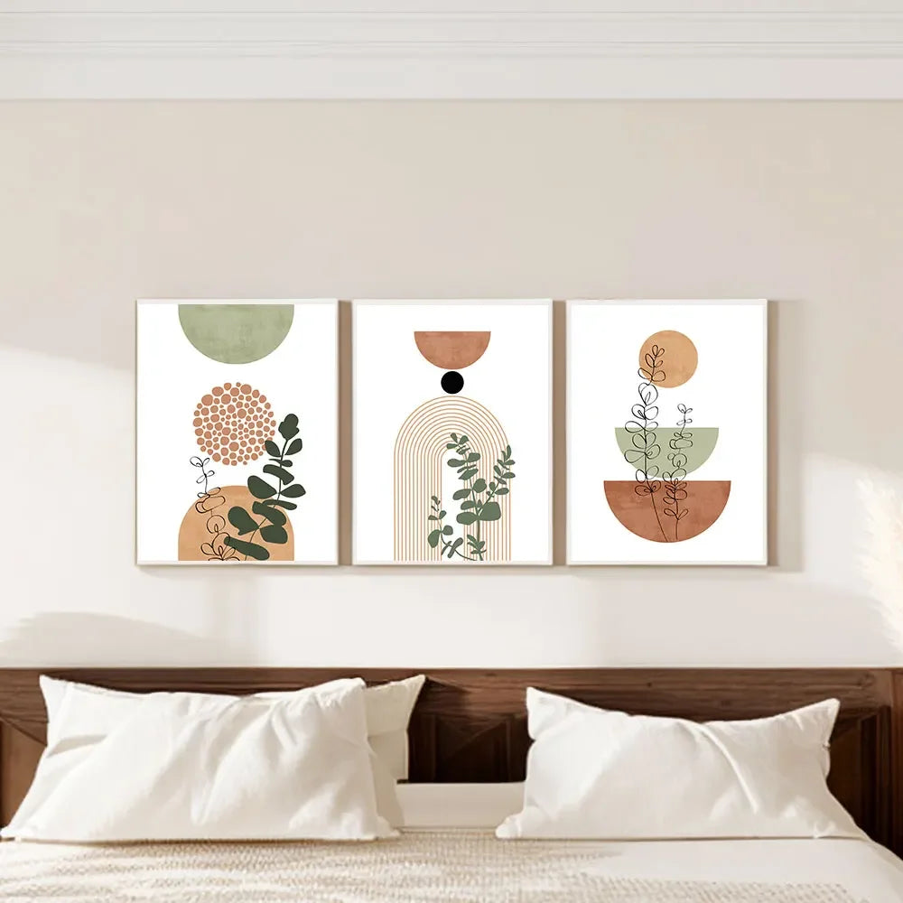 affiches art abstrait géométrique moderne minimaliste vert beige marron noir