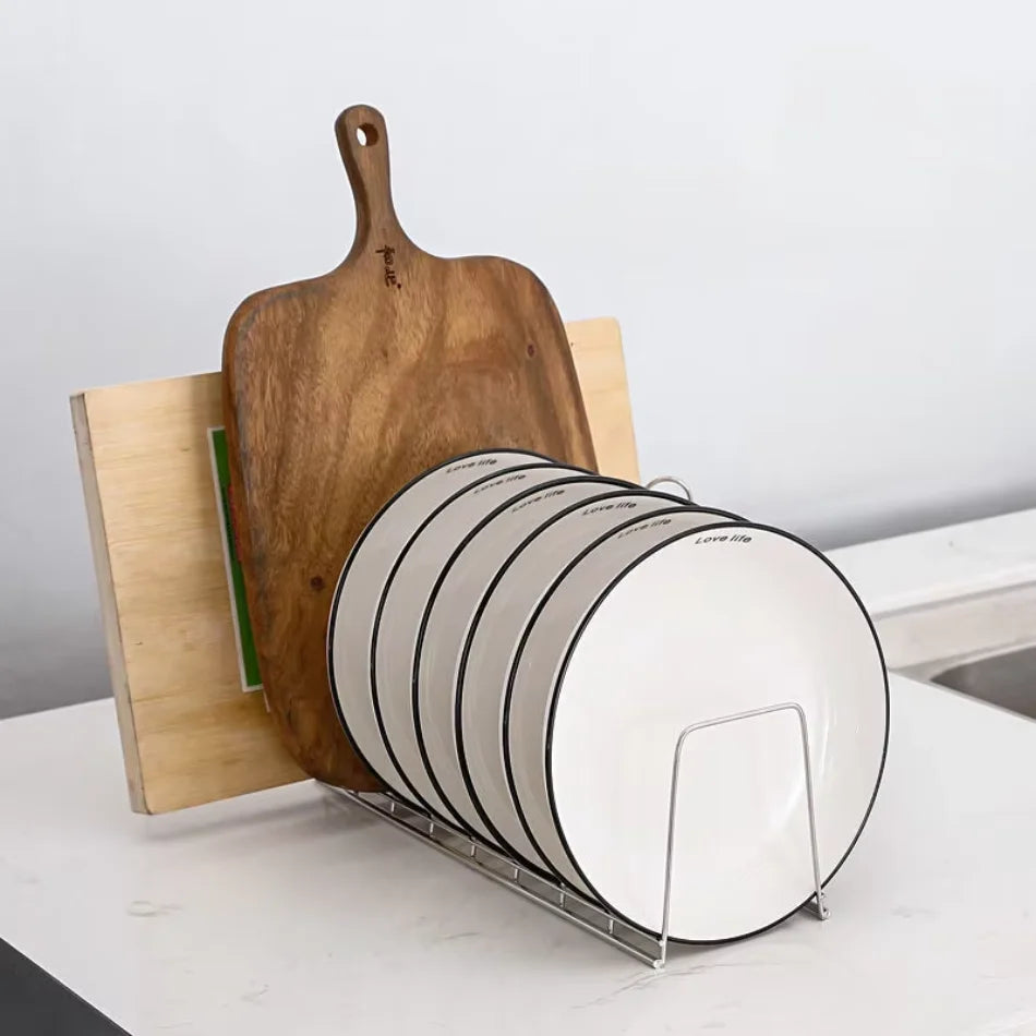 rangement assiettes couvercles casserole acier inoxydable blanc moderne minimaliste drainage auto transparent bois texturé