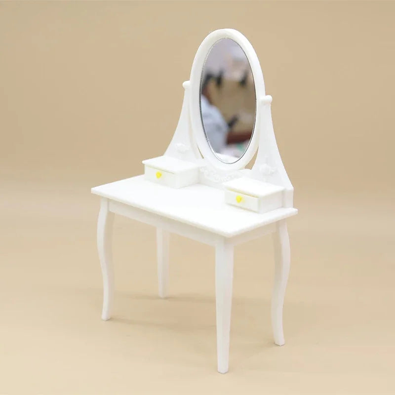 meuble miniature table chevet miroir blanc tiroirs flacons animaux nature résine romantique chambre décoration