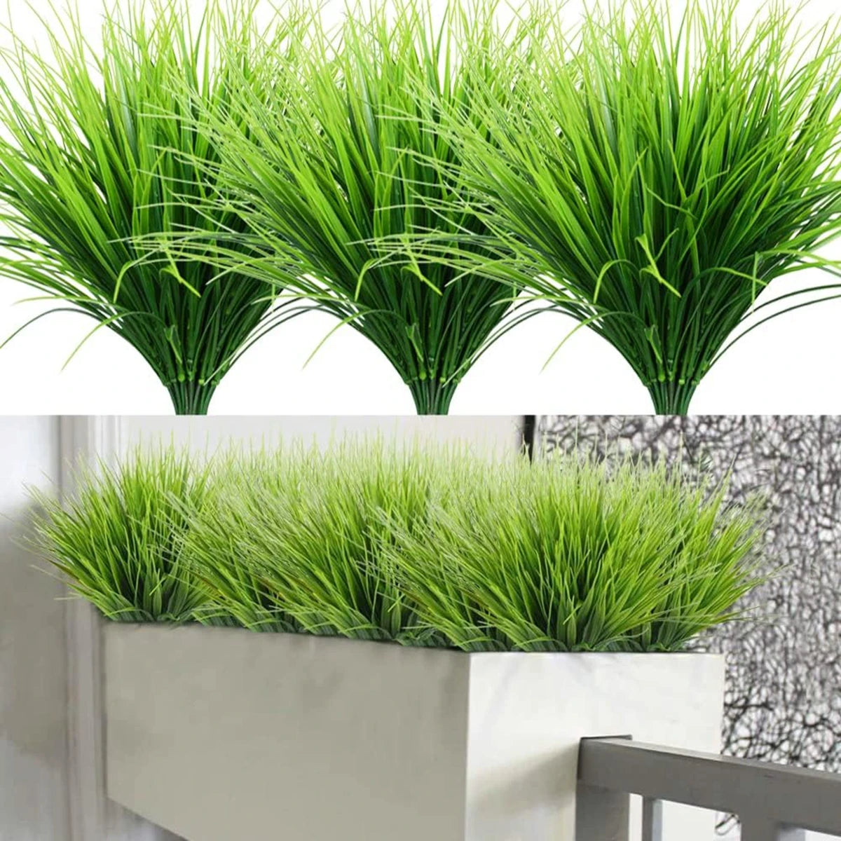 plantes artificielles herbe verte feuilles longues pot carton vase verre extérieur décoration moderne minimaliste