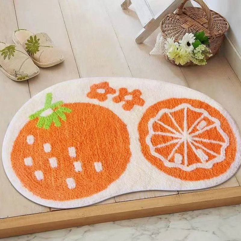 tapis décoration maison jaune rose orange blanc dessin animé souriant imperméable salle bain porte