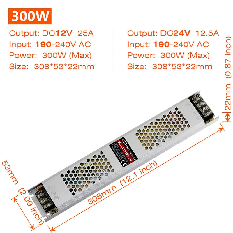 alimentation led ultrafine 12v 24v 60w 100w blanc grille perforations fixations vis