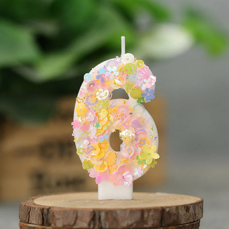 bougies décoratives chiffres fleurs paillettes anniversaire mariage multicolore blanc festive tringle fixe
