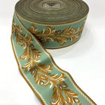 ruban decoratif floral brode 8cm largeur polyester vert beige bleu marron rose blanc