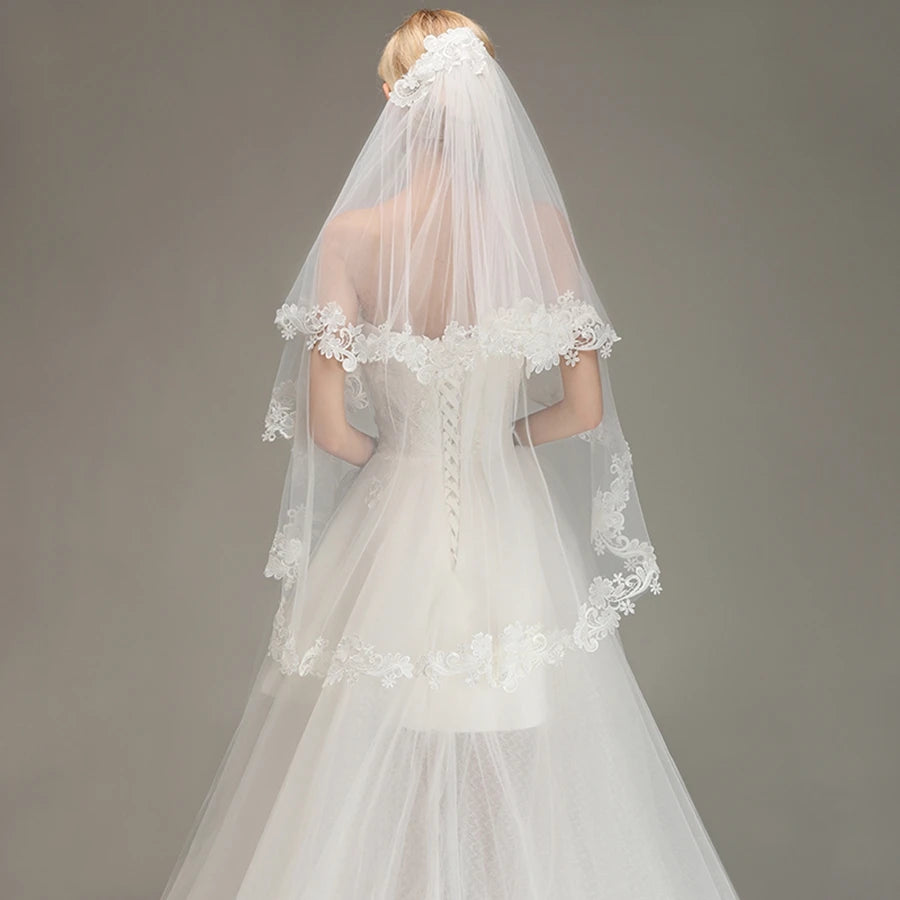 voile mariée deux couches dentelle broderie florale classique blanc translucide femme adulte