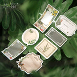 étiquettes autocollantes vintage fleurs papillons motifs géométriques beige marron vert rose noir blanc