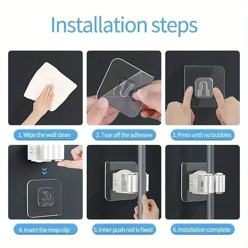 porte balai adhésif transparent moderne porte brosse gris clair multifonctionnel