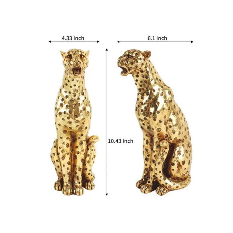 statue décorative léopard or taches texturée résine animalier maison festivescrição