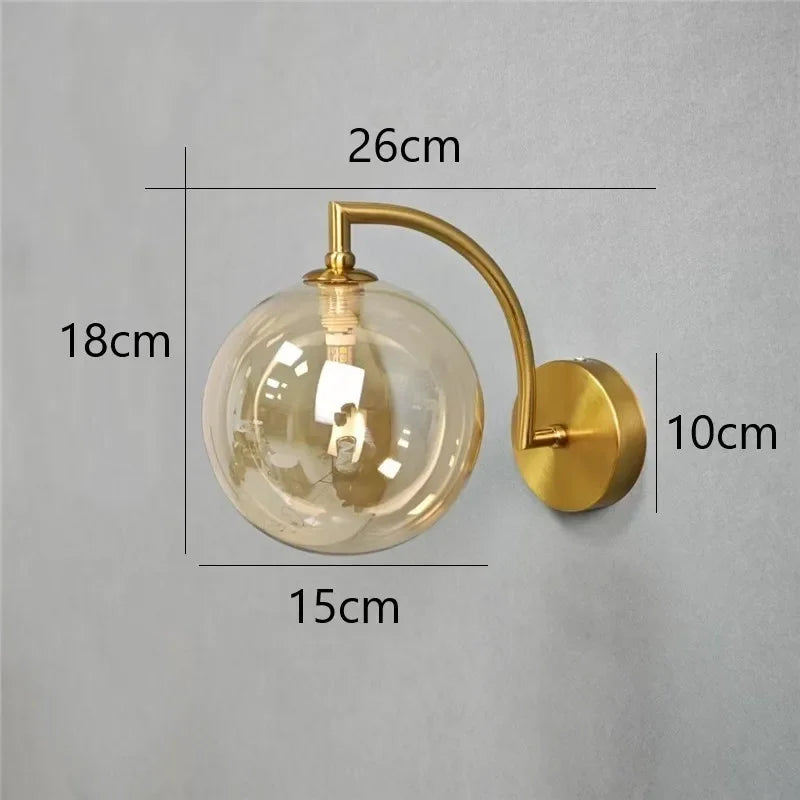 applique murale moderne or transparent sphérique led minimaliste fixée mur