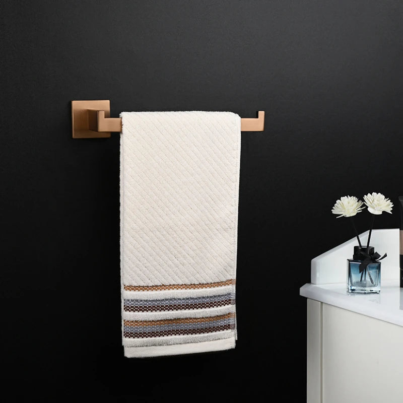 accessoires salle bain or rose moderne acier inoxydable finition brossée porte serviettes barre vis