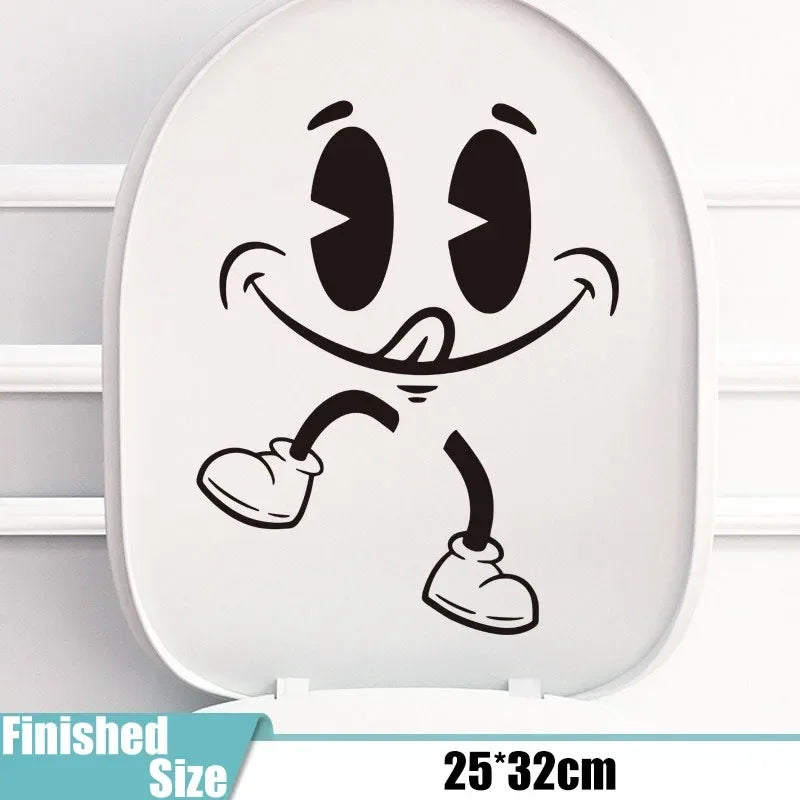 sticker autocollant visage souriant dessin animé noir salle bains décoration murale étanche pvc