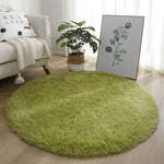 tapis rond doux fourré couleur unie moderne rose marron vert violet beige