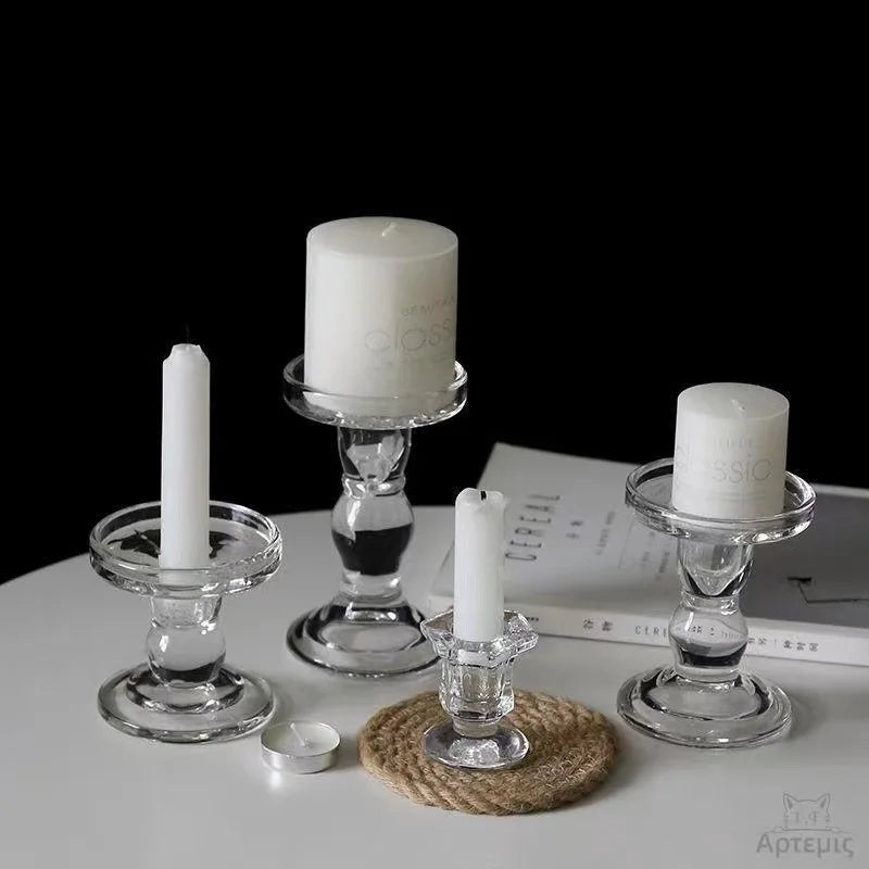 bougeoir verre transparent classique support bougie élégant décoration intérieure événement romantique vintage simple ambiance