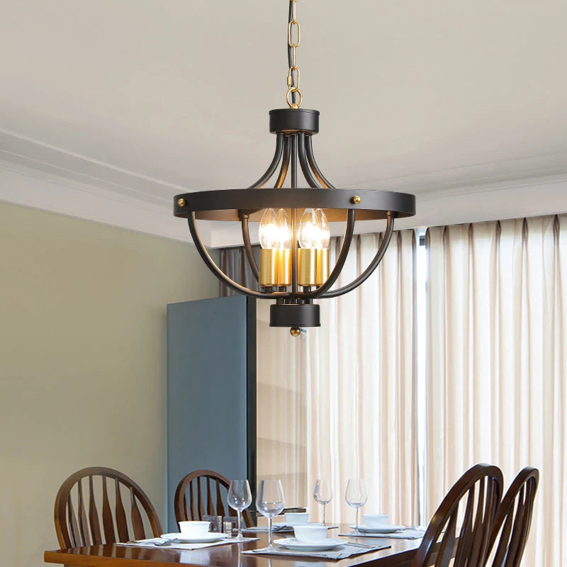 lampe suspendue industrielle noir doré structure métallique circulaire chambre salon étude