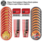 chemin table étoiles rouge jaune nappe festive anniversaire mariage décoration table serviettes motifs étoiles