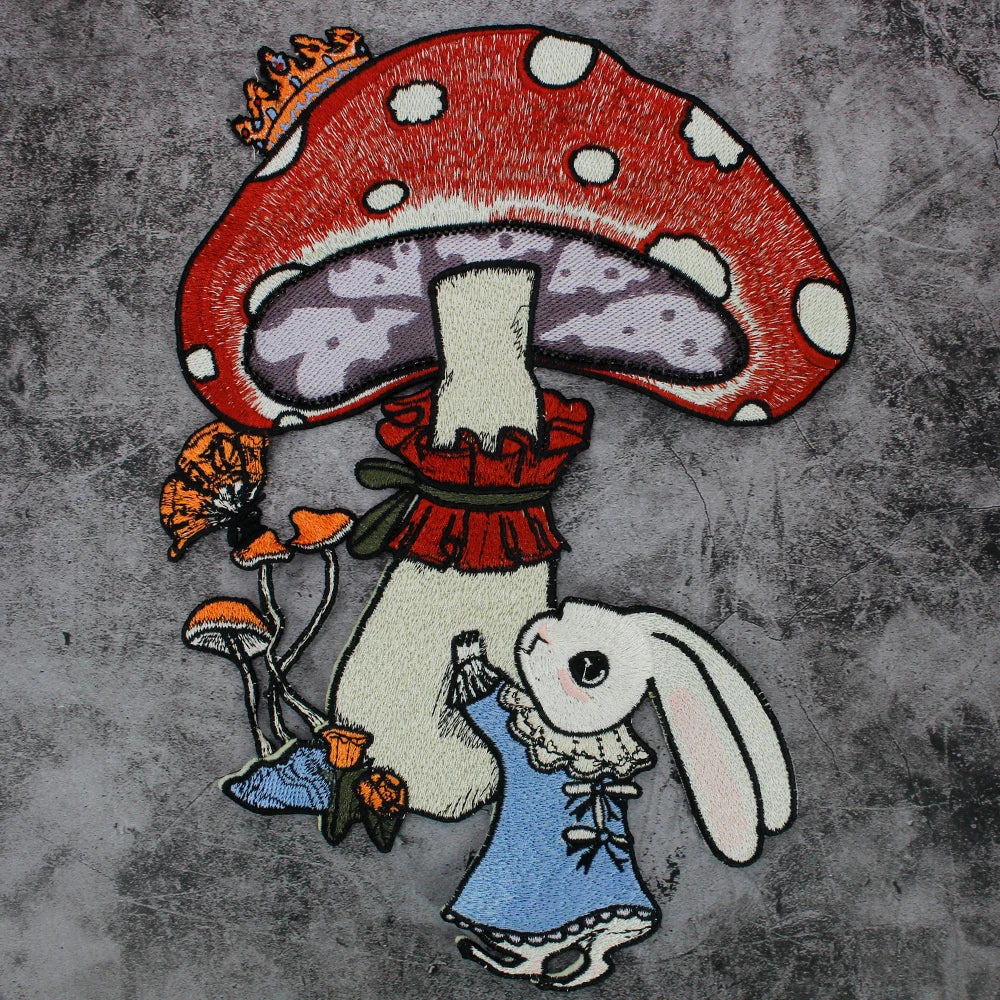 patchs brodés dessin animé lapin champignons couronne feuilles écologiques fait main