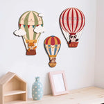 décorations murales bois ballons air chaud rayures nuages animaux mignons vert beige rouge blanc