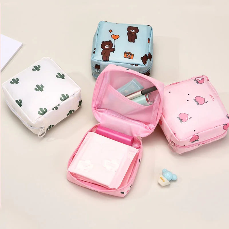sac maquillage portable opacité imprimé animaux ours cactus coeurs moderne pratique fermeture glissière