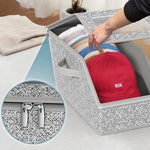 boîte rangement chapeaux gris bleu moderne granulée poignées réutilisable pratique anti poussière