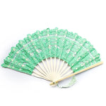éventail pliant dentelle bambou portable brodé pompon décoration intérieure classique noir rose vert rouge