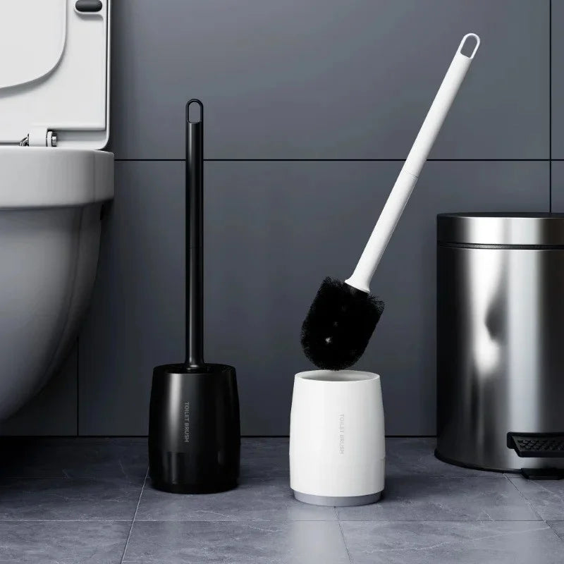 brosse wc moderne minimaliste poils denses tête ronde support mural noir blanc salle bain
