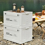 boîte rangement camping blanc bois pratique moderne empilable poignées grande capacité servant