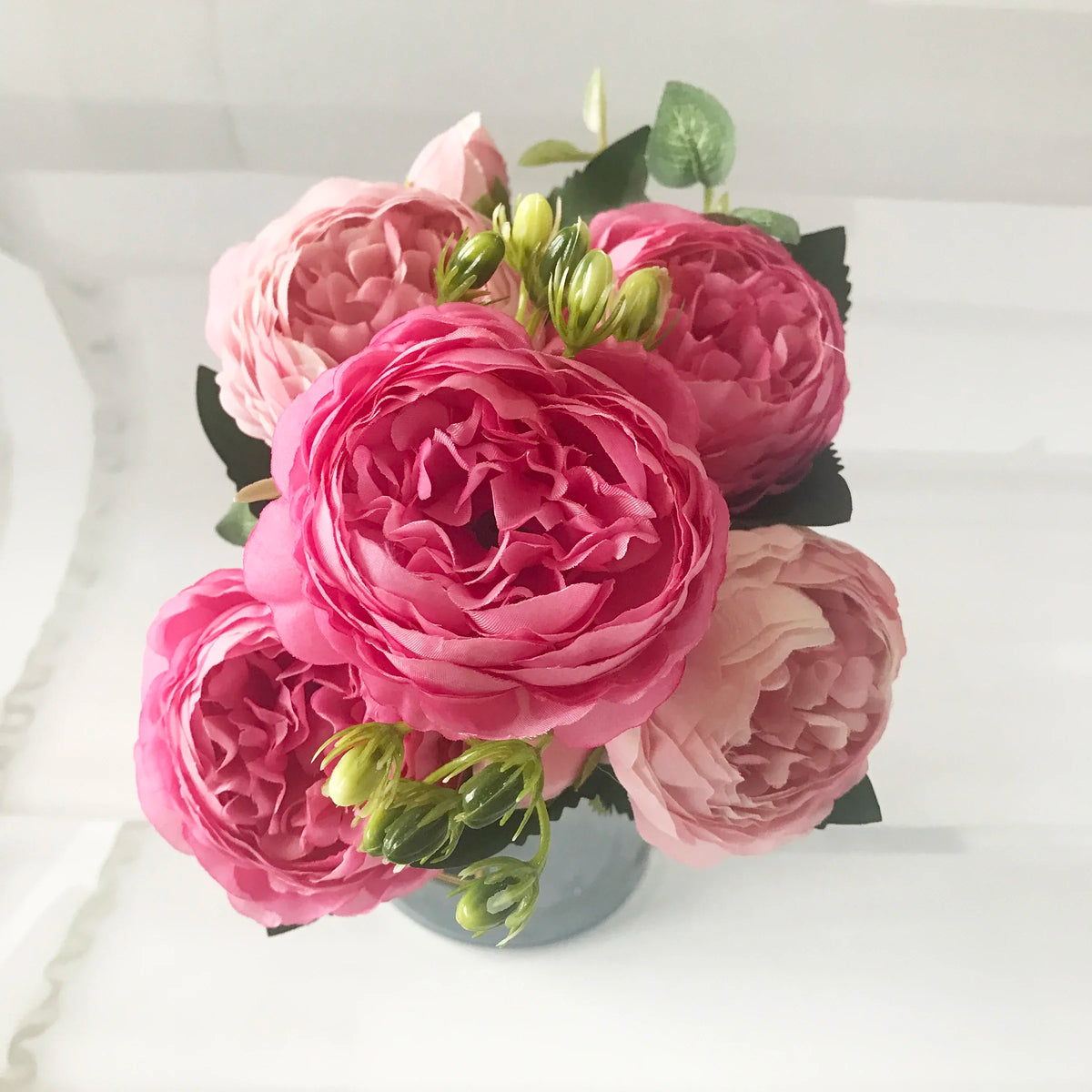 bouquet fleurs artificielles pivoine rose blanches decoration maison mariage anniversaireintérieur