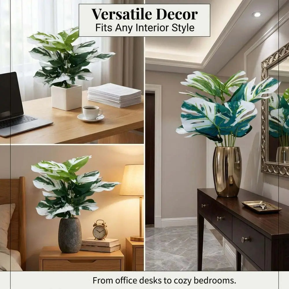 plantes artificielles grandes feuilles vertes blancs moderne tropicale décoration mur extérieur accrochées