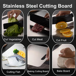 planche découper acier inoxydable argenté moderne poignée intégrée lisse brossée cuisine utilitaire double face