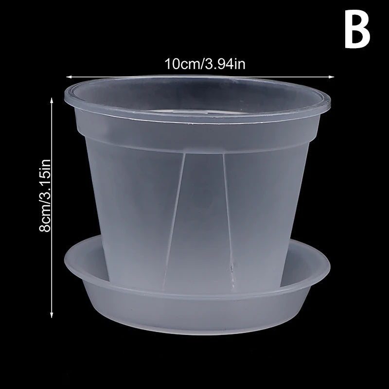 pot fleurs transparent moderne plateau dimension 10cm 12cm 14cm plastique