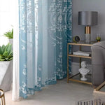 rideau bleu clair semi transparent brodé fleurs classique chambre coucher isolation thermique polyester