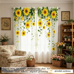 rideaux imprimés moderne tournesol blanc jaune vert transparent anneaux métalliques polyester