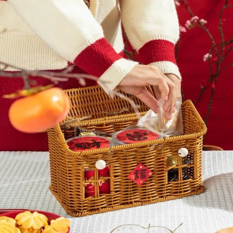 panier osier forme maisonnette marron clair fenêtres relief poignée traditionnel deco fruits thechnes