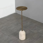 table basse moderne or texture travertin salon chambre coucher minimaliste rond métal inoxydable