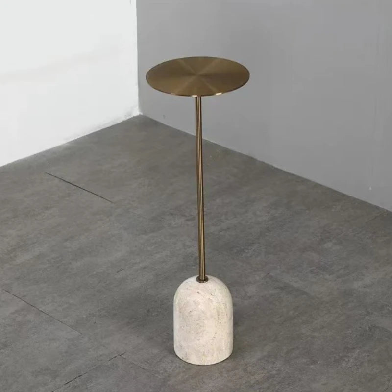 table basse moderne or texture travertin salon chambre coucher minimaliste rond métal inoxydable