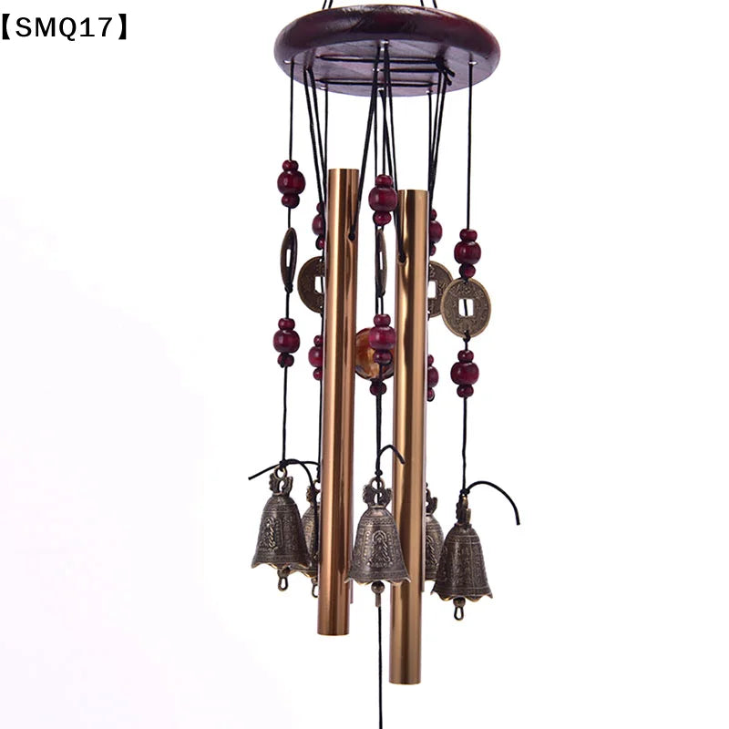 cloches éoliennes décoratives bronze rouges tubes métalliques gravés suspension extérieure jardin asiatique