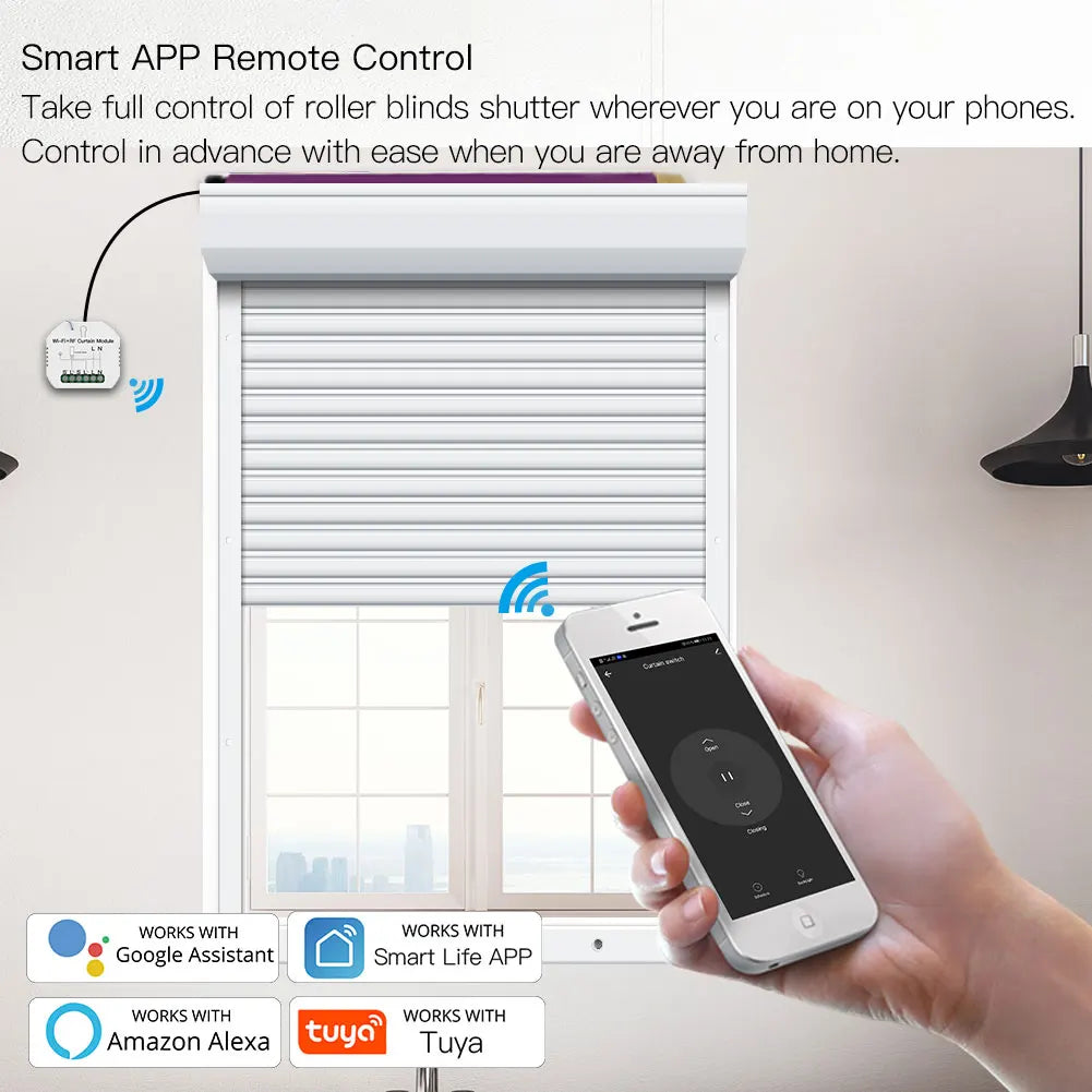 module rideau motorisé intelligent télécommande rf433 application smartphone contrôle vocal programmation