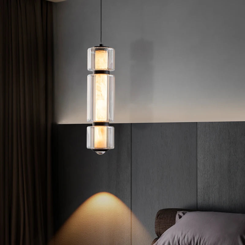 lampe suspendue transparente marbrée moderne salon restaurant chambre principal led dorée