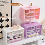 boîtes rangement tiroirs transparentes violet rose blanc organisation pratique moderne