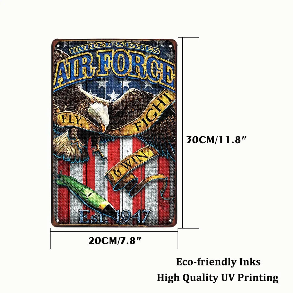 plaque metallique murale vintage motif militaire drapeau americain decor bar pub retro