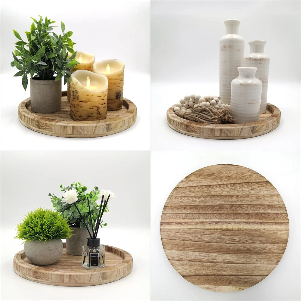 Plateau rond multi-couleurs rustique avec bougies et plantes